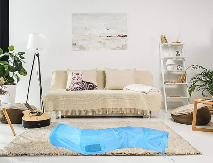 iCAGY Cat Tunnel for Indoor Cats Interactive, Rabbit Tunnel Toys, Pet Toys Play Tunnels for Cats Kittens Rabbits Puppies Crinkle Pop Up Blue 47" Shape S