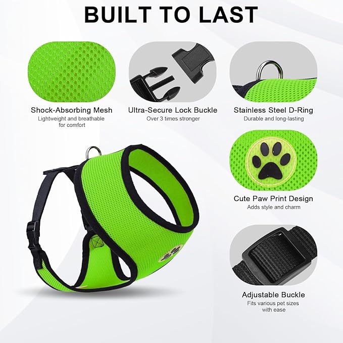 BINGPET No Pull Dog Harness,Soft Mesh Breathable All Weather Vest Harness,Safety Protection Design Durable Adjustable Step-in Easy Walk Dog Harness for Small Medium Large Dogs(Green,M)