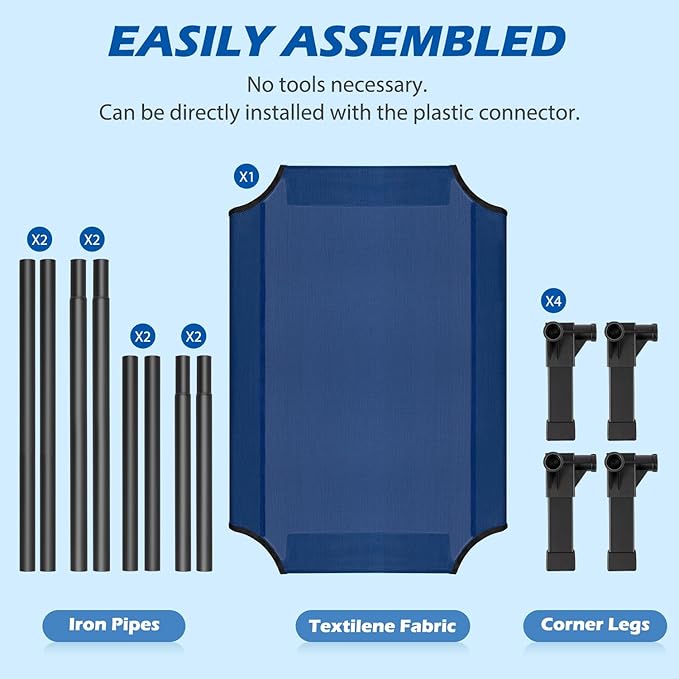 Heeyoo Elevated Dog Bed, Cooling Raised Pet Cot with Chew Proof Washable Breathable Mesh and Metal Frame, Portable Dog Cot Bed with No-Slip Feet for Outdoor or Indoor Use