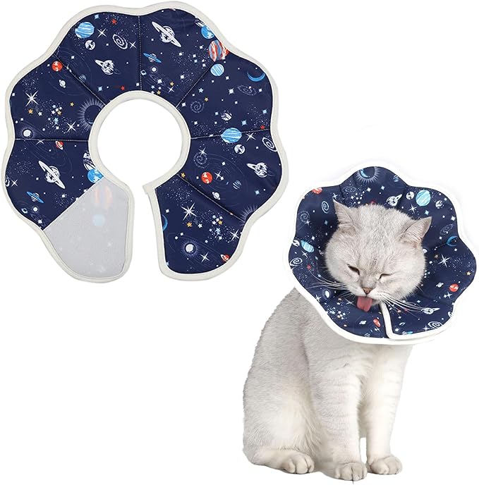 Soft Cat Recovery Collar,Adjustable Cat Cone,Protective Cone Collar After Surgery for Cats (Starry Sky, M)