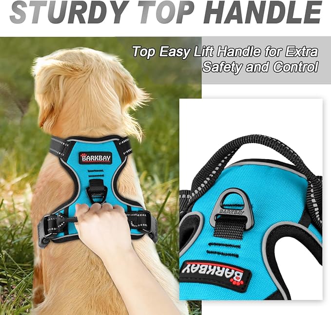 BARKBAY No Pull Dog Harness Front Clip Heavy Duty Reflective Easy Control Handle for Large Dog Walking(Blue,M)