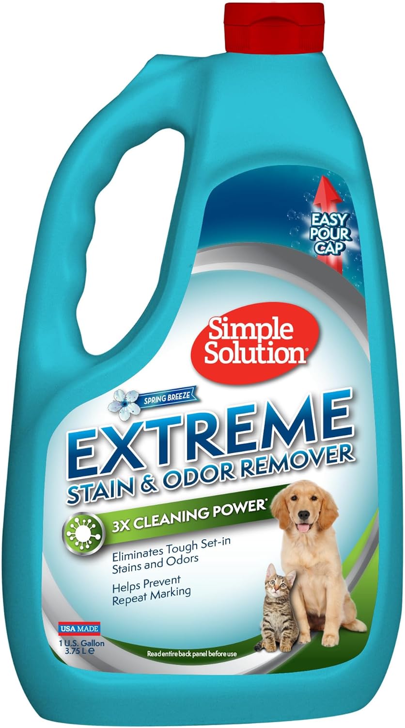 Simple Solution Extreme Pet Stain and Odor Eliminator Spray, Enzymatic Cleaner With 3X Pro-Bacteria Cleaning Power for Dogs & Cats, Strong Urine, Pee and Poop Smell Remover for Carpets & Floors, 32 oz
