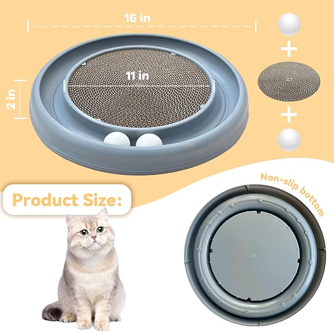 Interactive Cat Ball Track Toy for Indoor Cats, Cat Scratching Board & Exercise Set for Bored Indoor Adult and Kitten Mental & Physical Stimulation, with Spare Ball to Prevent Loss (Grey)
