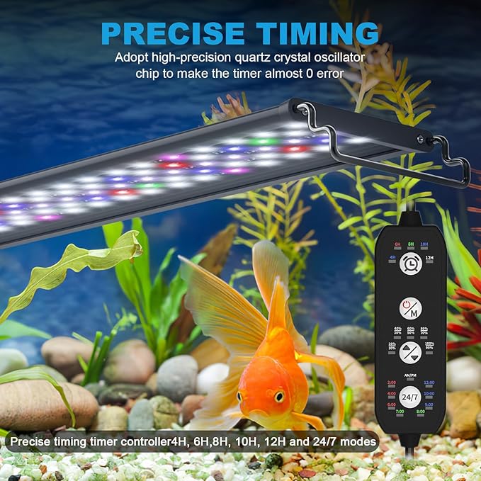 24/7 Mode Led Aquarium Light for Plants Growth- Sunrise to Moonlight, 7 Colors, Adjustable Timer/Brightness, Full Spectrum Fish Tank Lights for 48 Inch to 54 Inch Tank, 42W