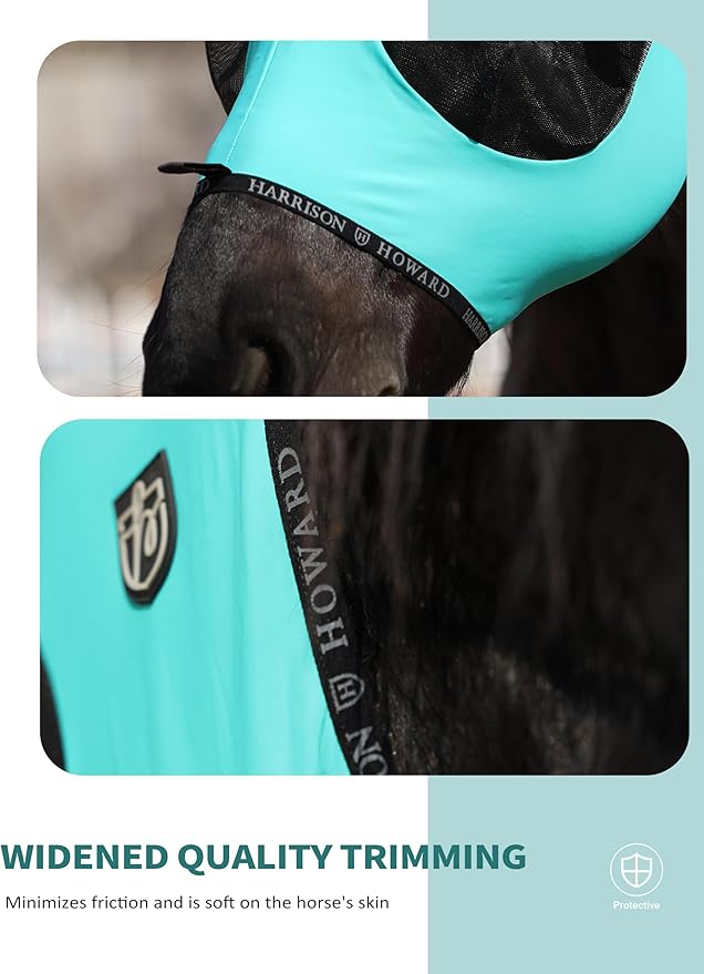 Harrison Howard Horse Fly Mask with Forelock Opening Stretch Breathable and Comfortable for Horses UV -Protection Turquoise Green M