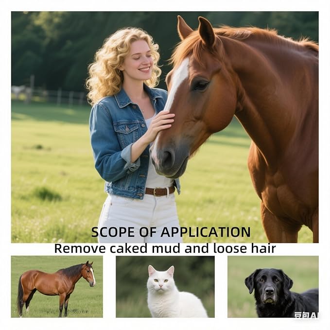 Deshedding Brush for Dogs & Cats - Dual-Head Pet Grooming Tool with Ergonomic Handle, Gentle Hair Removal Brush for Horses, Rabbits