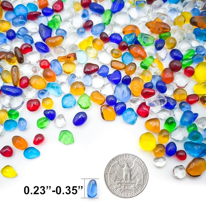 Keedolla Colorful Clear Sea Glass Pebbles Aquarium Gravel Fish Tank Rocks Small, Irregular Glass Gems Stones Beads Marble Pebbles Rock Sand for Garden|Vase Filler|Fish Turtle Tank Decorations