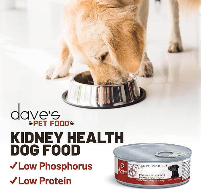 Dave's Pet Food Kidney Care Dog Food (Tuna Pate), New Recipe! Wet Renal Dog Food, Low Phosphorus, Renal Kidney Support, Vet Formulated, 5.5 oz, (12 Pack)