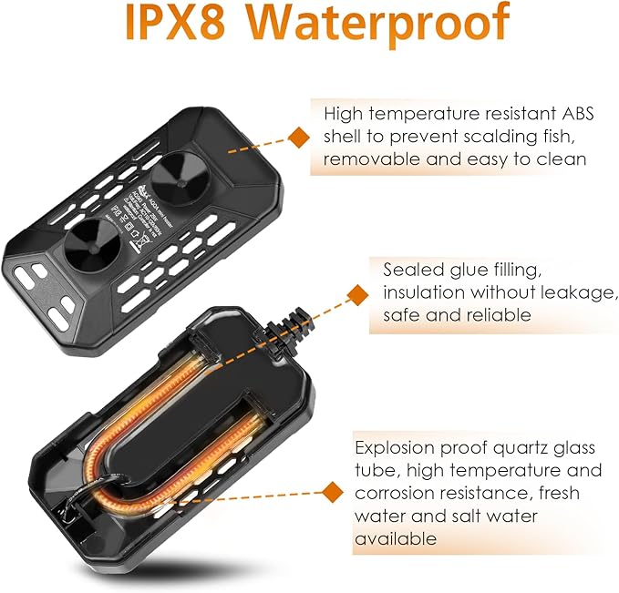 AQQA Aquarium Submersible Heater for Fish Tank,LED Temperature Display and Built-in Thermometer,External Controller Temperature Control Range 59℉-93℉,Safety Control Protects 100W