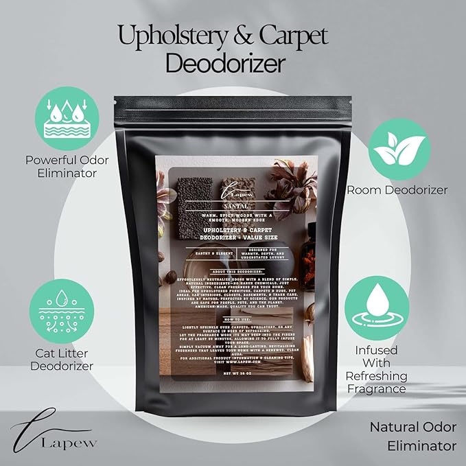 Santal Carpet Freshener Powder Refill 36 oz | Powerful Odor Eliminator for Home | Upholstery Deodorizer | Carpet Deodorizer | Pet Urine | Cat Litter Box