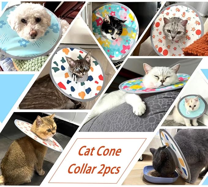 Cat Cone Collar 2pcs Adjustable Protective Collar for Pet Cat Recovery, Wound Healing (A-Milk, M+L)