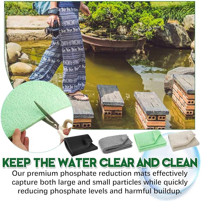 Treela 4 Pcs 18 x 10 Inch Aquarium Filter Pads Ammonia Phosphate Nitrite Remover Reducer Filter Pads Cut-to-fit for Aquariums & Ponds Fish Tank Accessories (Green,Gray,Khaki,Black)