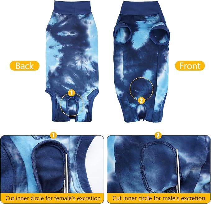 Surgery Suit for Dogs Medium Large Dogs Recovery Tie Dye Shedding Suit for Abdominal Wounds, Shedding, Prevent Licking XXL Blue2