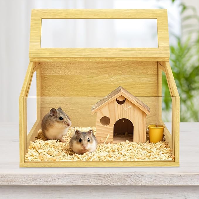 24" Wooden Hamster Cage, Chewproof Gerbil Cages and Habitats, Openable Top Roof Window with Silencing Pad, Guinea Pig Cage for Small Animals, Dwarf and Syrian Hamster, 24 x 16 x 16 Inches