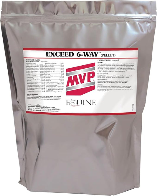 MVP Exceed 6-Way (16lb) High Level Performance Horse Support Pellets. Joint, hoof, Hair, gastric, Digestion and Muscle Support.