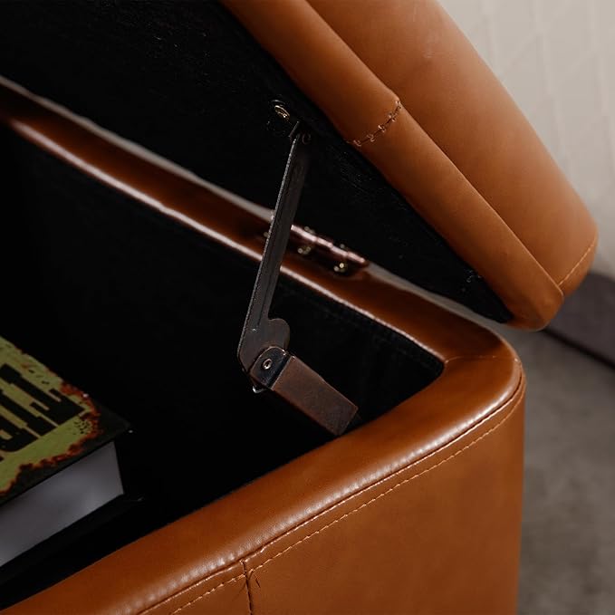 Wavy Ottoman Storage Bench Multi-Functional Narrow Entryway Bench Elegant End of Bed Bench with Storage and Safty Hinge for Living Room Entryway Hallway Bedroom Boutique, Brown