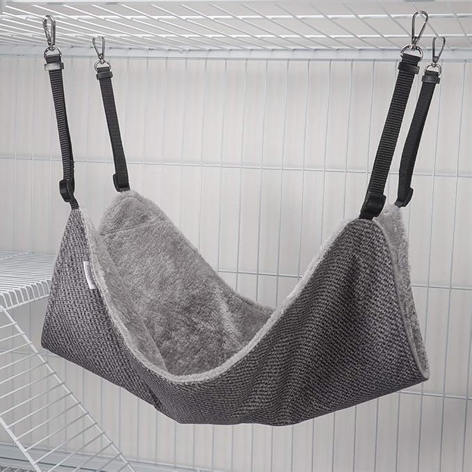 Cat Hammock for Cage, Soft Pet Bed Fit Ferret, Kitten, Puppy, Small Dog, Adjustable-Strap/Load Capacity 30lb (Gray)