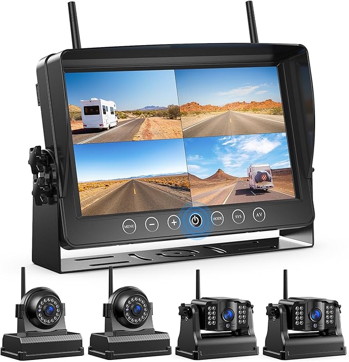 Fookoo HD 1080P 9" Magnetic Wireless Backup Camera,9" IPS Monitor, Rechargeable 2 Side View 2 Rear View Cameras, 1-Min Easy Install, Long Battery Life No Drilling IR Light for RV Truck Trailer DCX904
