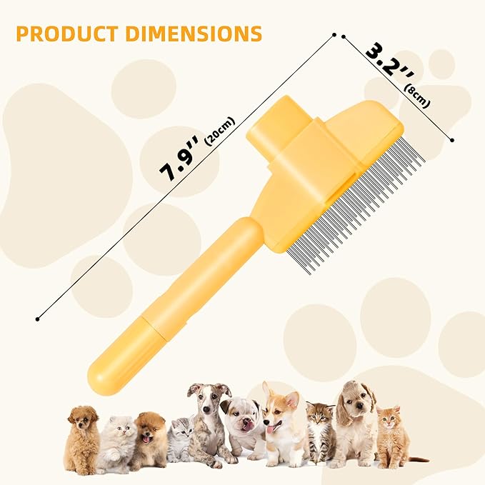 Pet Hair Removal Comb,New Cat Brush with Release Button,Pet Grooming Brush for Short&Long Pet Hair,Deshedding Brush for Pet (yellow)