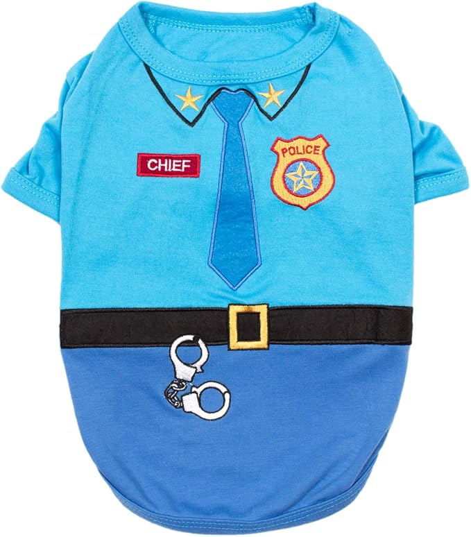 Parisian Pet Embroidered Dog Police Costume - 100% Cotton and Polyester Pet Clothes - Sleeved Cop Costume for Small Blue Dogs (Small)