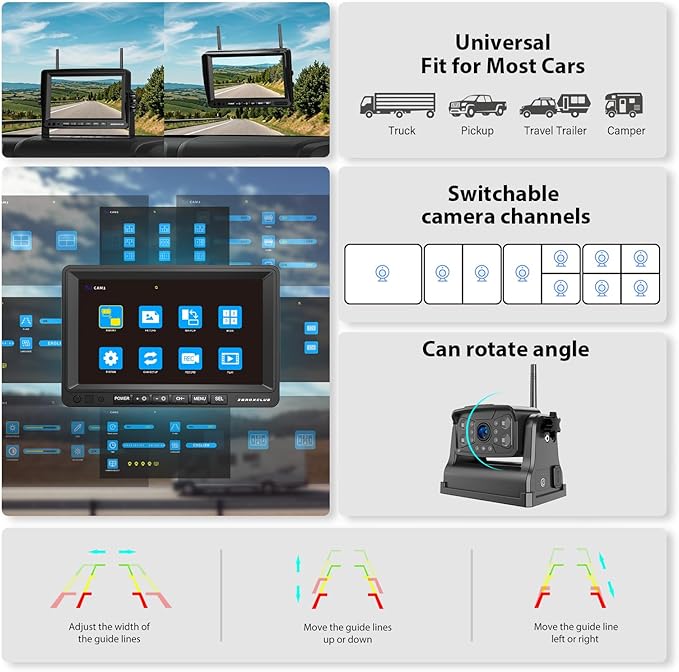 Magnetic Wireless RV Backup Camera System: 7" HD 1080P DVR Monitor with Rear Camera, DVR Monitor & IR Night Vision, Portable Rechargeable Camera for RV/Trailer/Fifth Wheels/Camper BC701