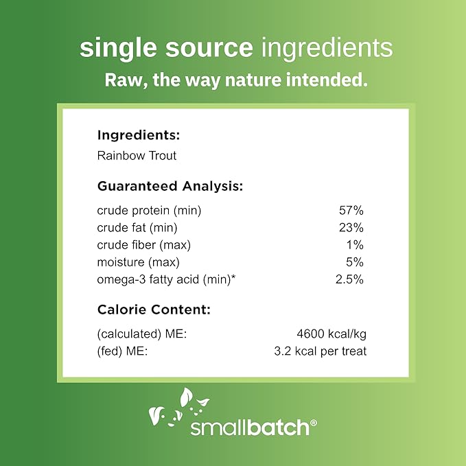 smallbatch Pets Freeze Dried Cat & Dog Treats, 2oz - Rainbow Trout, Organic High Protein Treats, Omega 3 Fatty Acids, Gluten Free, Grain Free, Made in The USA, Ethically Sourced, Single Protein