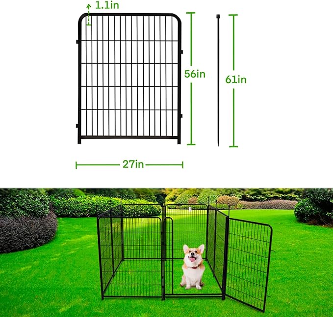 Doorless Dog Digging Fence Barrier,56in(H) 10 Panels Total 22.1 Ft(L), Black Metal Fencing for Yard 4.6ft Tall, Dog Fence Outdoor for Yard, Fences for Garden Beds, Garden Fencing Border