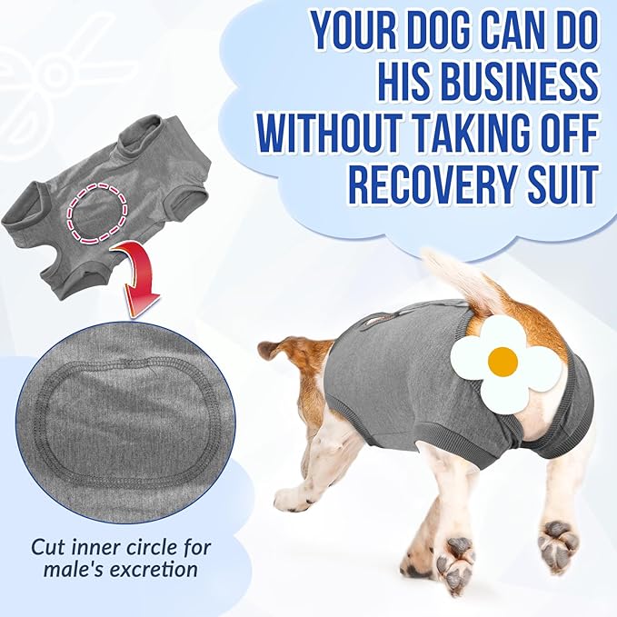 Lukovee Recovery Suit for Dogs, Onesie Surgery Recovery Suit for Female Male Dogs, Abdominal Wounds Cone E-Collar Alternative Prevent Licking Spay Recovery Suit (GY,XL)