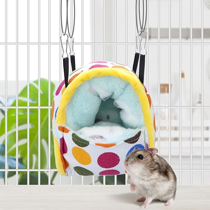 Wontee Hamster Bed Hideout Sugar Glider Hammock Small Animal Warm Bed House for Hamsters Hedgehogs Sugar Glider Gerbils Mice (Medium, Colorful Dots)