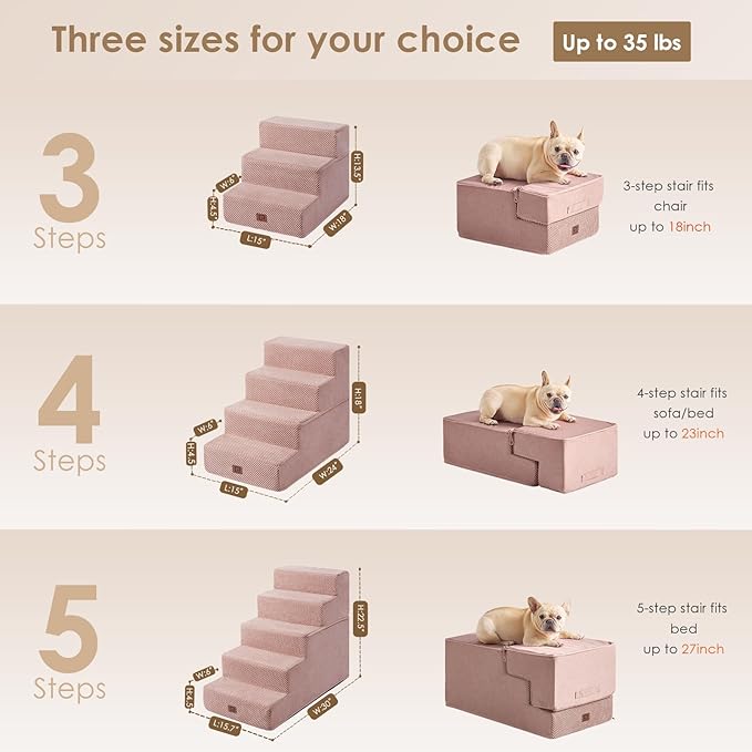EHEYCIGA Dog Stairs for Bed 18" H, 4-Step Dog Steps for High Bed, Pet Steps for Small Dogs and Cats, Non-Slip Balanced Pet Ramp Indoor, Pink