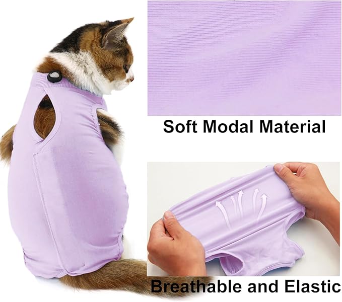 Cat Recovery Suit, Surgical Recovery Clothes for Abdominal Wound or Skin Disease, Cats Onesie After Surgery and Spay, E-Collar Alternative Pajama Suit (Purple, Medium)