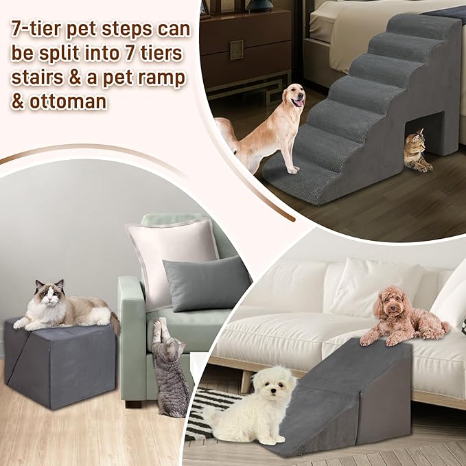 Dog Stairs & Steps for High Beds 30-36 inches High Tall for Large Medium Dogs, LitaiL 30inch 7 Steps Pet Stairs/Steps for High Beds,llDogs, Non-Slip Dog Ramps for Small Dogs and Cats
