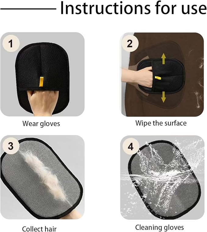 3pcs Reusable Electrostatic Pet Hair Remover Glove - Cat & Dog Grooming Gloves for Deshedding, Washable Hair Removal Tool for Furniture, Carpet, Clothes