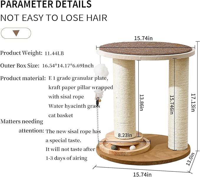 Wood Cat Tree Tower with Scratching Posts – Handmade Cat Condo for Indoor Cats – Cat Scratcher & Resting Platform – Stable & Stylish Cat Furniture