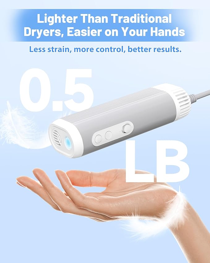 Hands-Free Dog Hair Dryer – Low Noise Pet Grooming Blower for Small & Medium Dogs Cats, Fast Drying, Adjustable Heat & Speed, Portable (Gray)