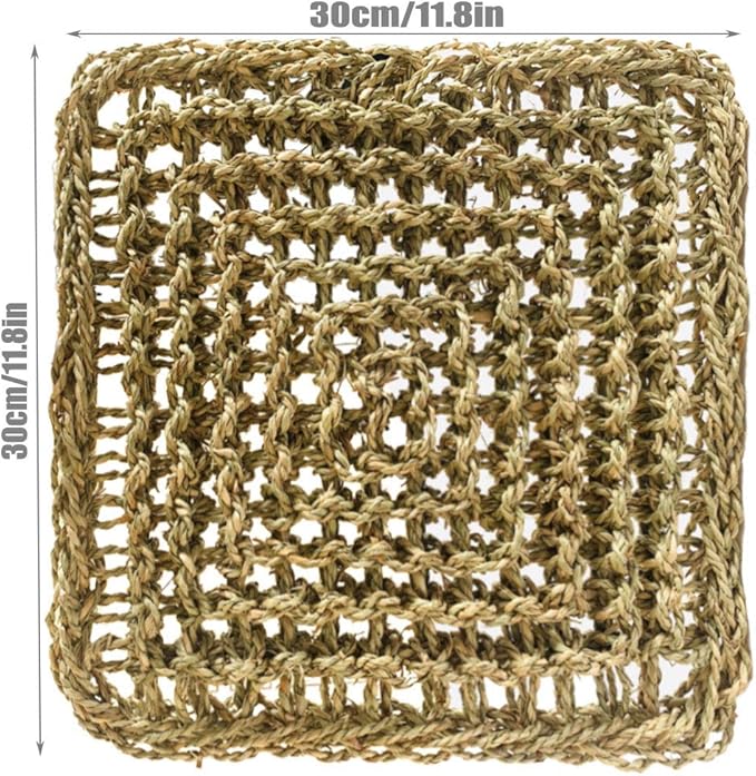 Hamiledyi Rabbit Seagrass Mat Bunny Chew Toys for Teeth Hanging Activity Mat Rabbit Enrichment Activity Mat Small Animal Toys for Hamster Guinea Pigs Gerbil Birds