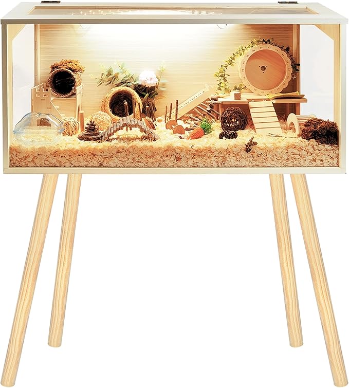 Hamster Cage with Legs Chew Proof Hamster Habitat Guinea Pig Cages, Hamster House, Hamster Cages and Habitats (32" L x 16" W x 40" H, Thick Wood Roof)