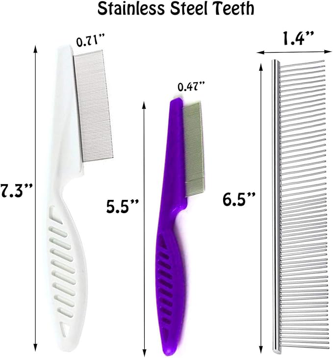 7 Pcs Pet Dog Grooming Comb, Metal Head Comb for Long Hair, Dog Tear Stain Remover Combs, Hair Combs Remover for Dogs Cats, Pet Grooming Tool Removes Crust, Mucus and Stains - 5 Types