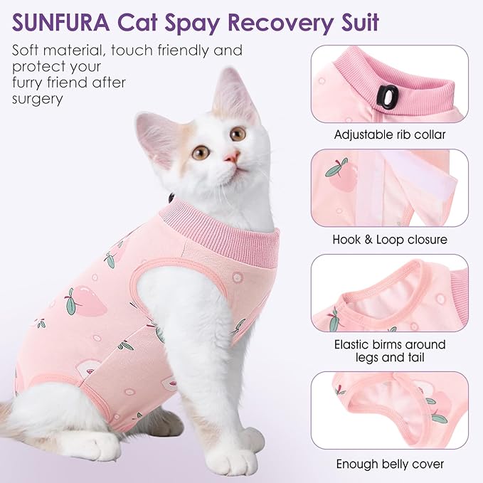 SUNFURA Cat Recovery Suit, Kitten Surgical Full Bodysuit for Abdominal Wound Protector Anti Licking After Surgery, Professional Bandages Cone E-Collar Alternative for Small Male & Female Pets