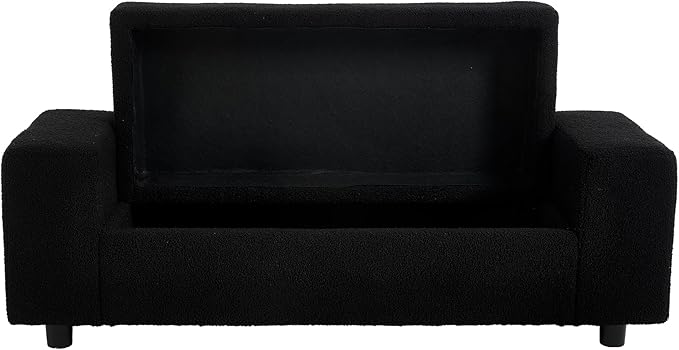 Teddy Storage Ottoman Bench for Bedroom, Comfy Boucle End of Bed Bench with Large Hidden Storgae Space, 55 inches Window Bench for Living Room/Reception Room/Mudroom, Black