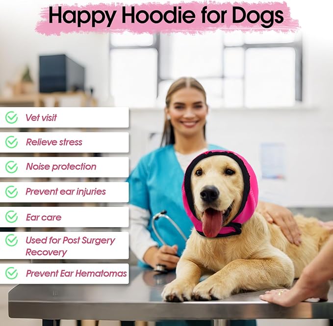 Dog Calming Hoodie, Dog Ear Muffs Noise Protection & Anxiety Relief, No Shake Ear Wraps for Dogs Quiet Ears Cover Headband for Fireworks Grooming Swimming Bathing Force Drying