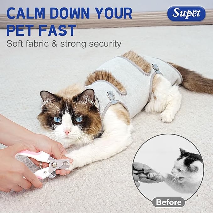 Supet Cat Grooming Hammock, Self-Adherent Cat Wrap for Cutting Nails, Anti-Escape Calming Wrap for Medicine, Nail Clipping, Teeth Brushing, Ear Cleaning