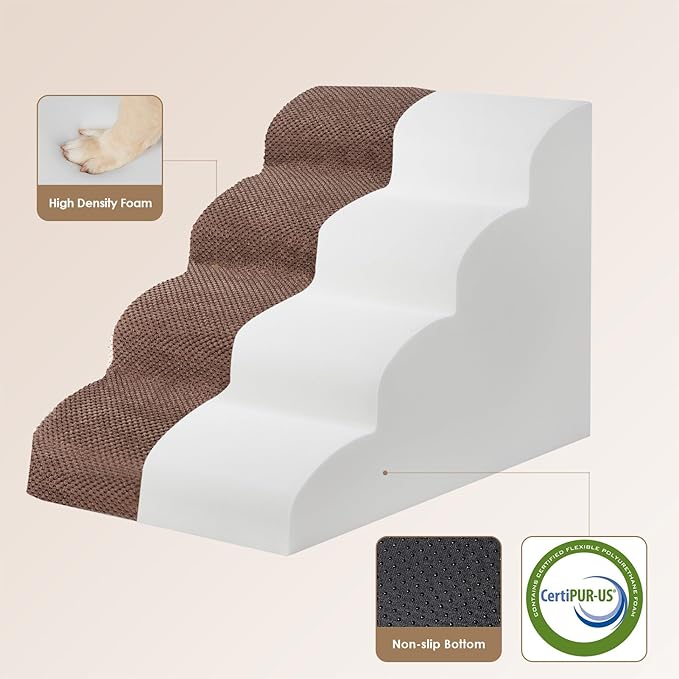 EHEYCIGA Curved Dog Stairs Ramp for High Beds 19.7" H, 4-Step Dog Steps for Small Dogs and Cats, Pet Stairs for High Bed Climbing, Non-Slip Balanced Pet Step Indoor, Brown