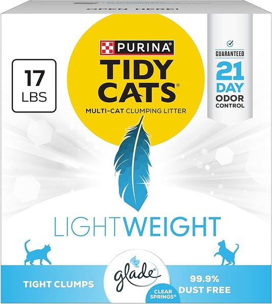 Purina Tidy Cats LightWeight With Glade Clear Springs Multi-Cat, Clumping, Low Dust, Scented Cat litter - 17 lb. Box