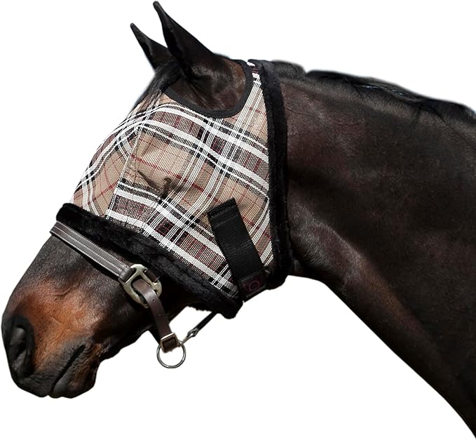 Kensington Fly Mask with Fleece Trim for Horses — Protects Face and Eyes Helps Block Sun Rays While Allowing Full Visibility — Breathable and Non Heat Transferring