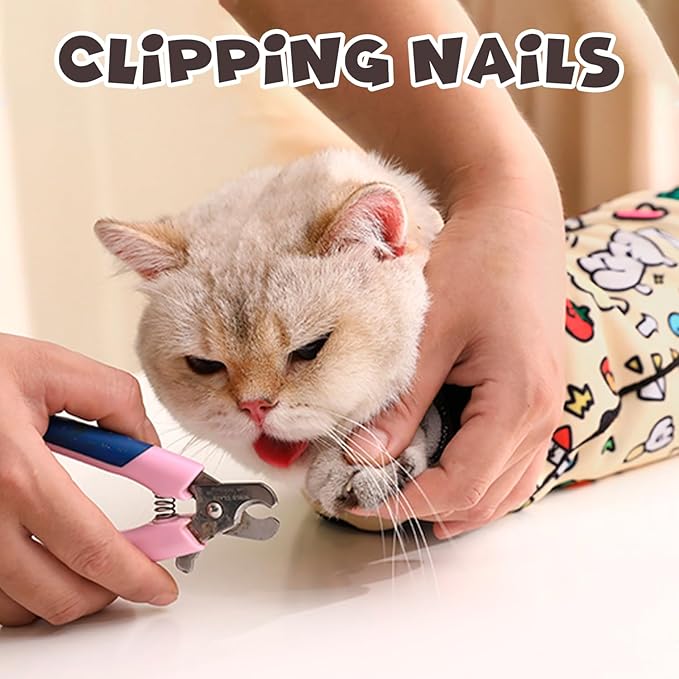 Cat Grooming Wrap, Self-Adherent Soft Cat Blanket to Wrap, Nail Clipping, Anti-Bite, Anti-Scratch, Anti-Escape Calming Wrap