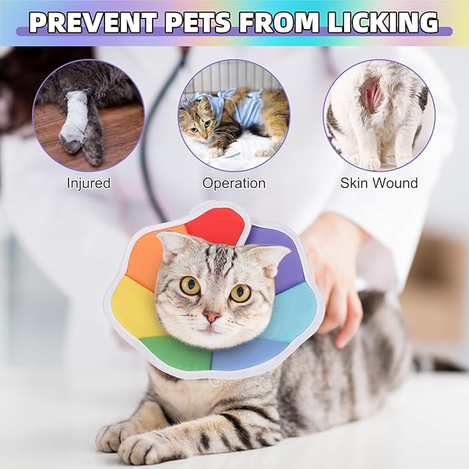 KOOLTAIL Cat Cone Collar, Adjustable Soft Comfortable Cat Recovery Collar to Stop Licking, Foldable Donut Water Resistant Pet Cone for Small Large Cats Kittens After Surgery Flower S