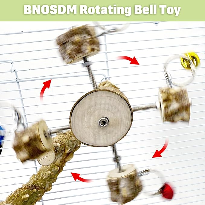 BNOSDM Natural Wood Bird Ladder Perch with Rotating Bell Toys-Exercise Stands for Parrot Climbing Chewing Parakeet Bridge Cage Accessories for Cockatiel, Conures, Lovebirds, Budgie