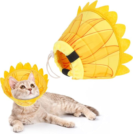 KOOLTAIL Cat Costume Cone Collar Soft, Adjustable Cat Cones to Stop Licking, Foldable Donut Water Resistant Pet Recovery Neck E Collars After Surgery,Elizabethan Collar for All Breeds Cats,Sunflower M