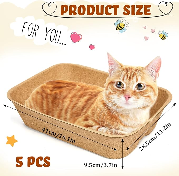 Tessco 5 Pack Small Disposable Litter Box Kitten Disposable Cat Litter Tray 16.1 x 11.2 x 3.7 Inch Paper Box for Indoor Outdoor Small Animals Cat, Hamster, Guinea Pig, Mice, Bunny and More